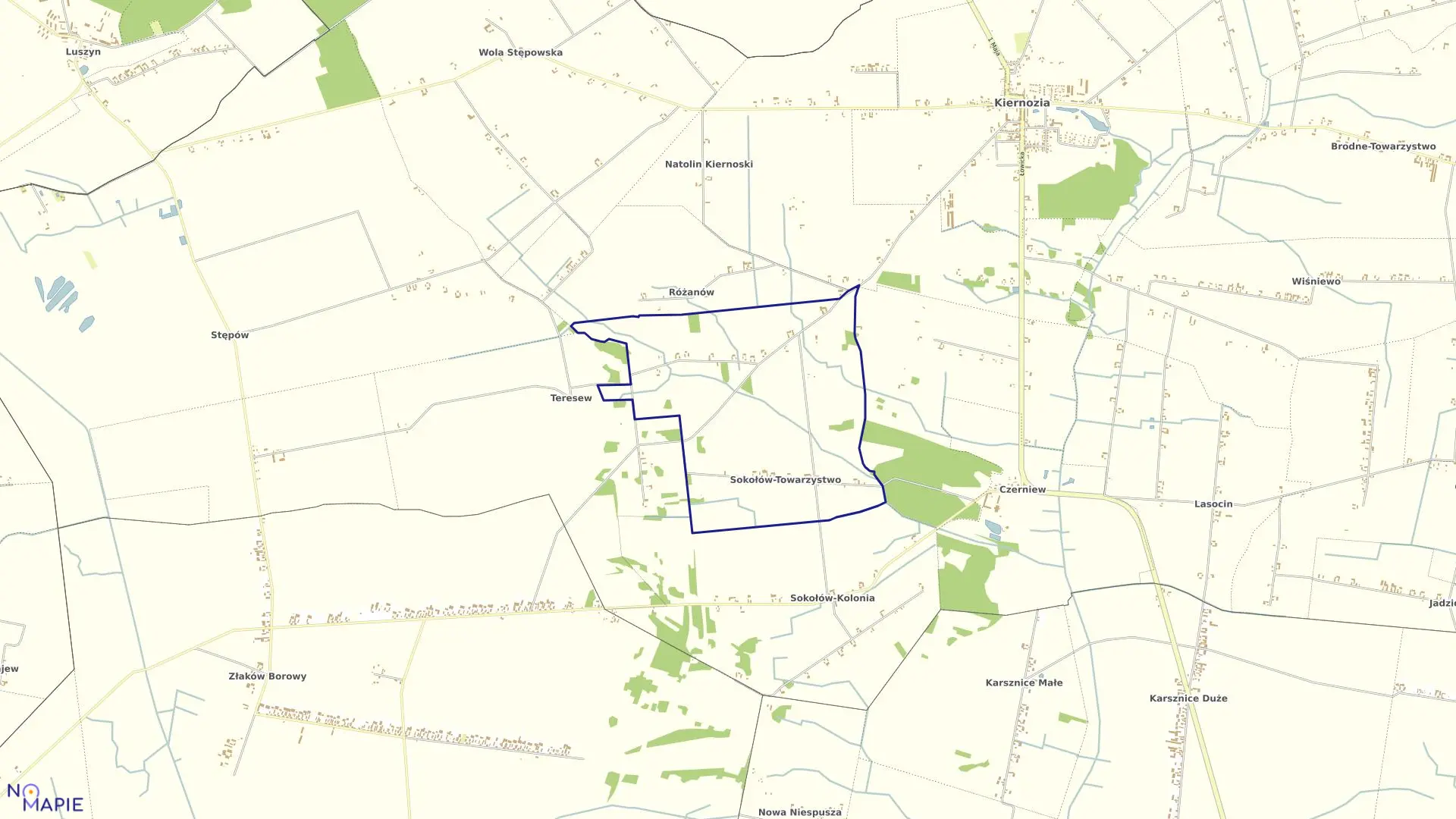 Mapa obrębu SOKOŁÓW TOWARZYSTWO gmina Kiernozia